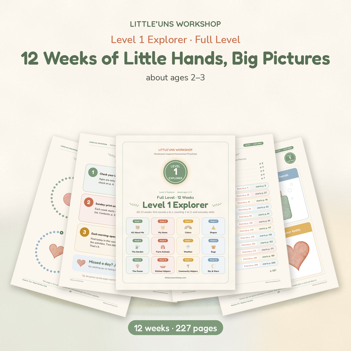 Level 1 Explorer full 12-week printable toddler preschool curriculum pages