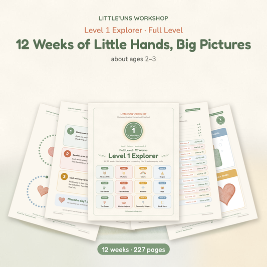 Level 1 Explorer full 12-week printable toddler preschool curriculum pages