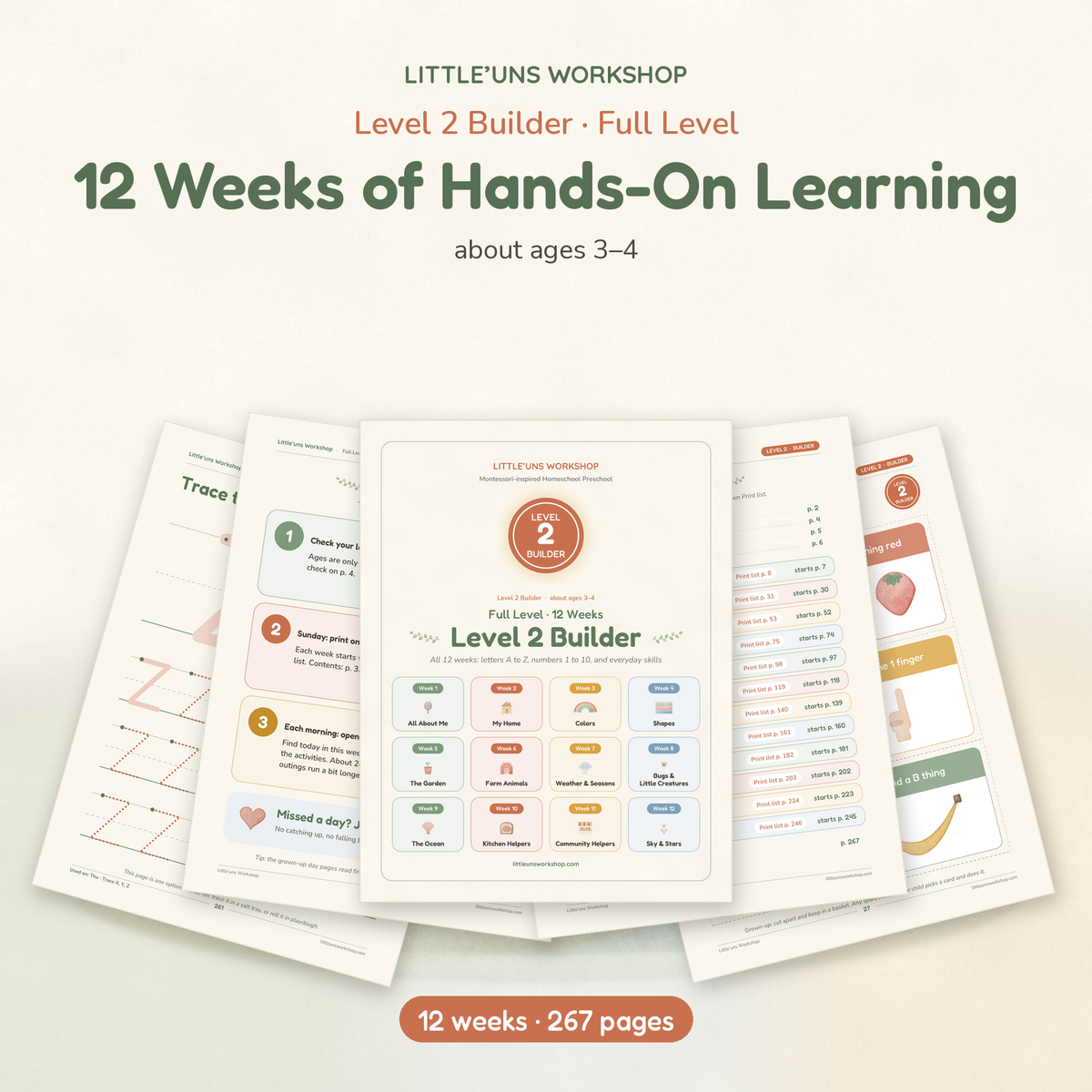 Level 2 Builder full 12-week printable preschool curriculum pages