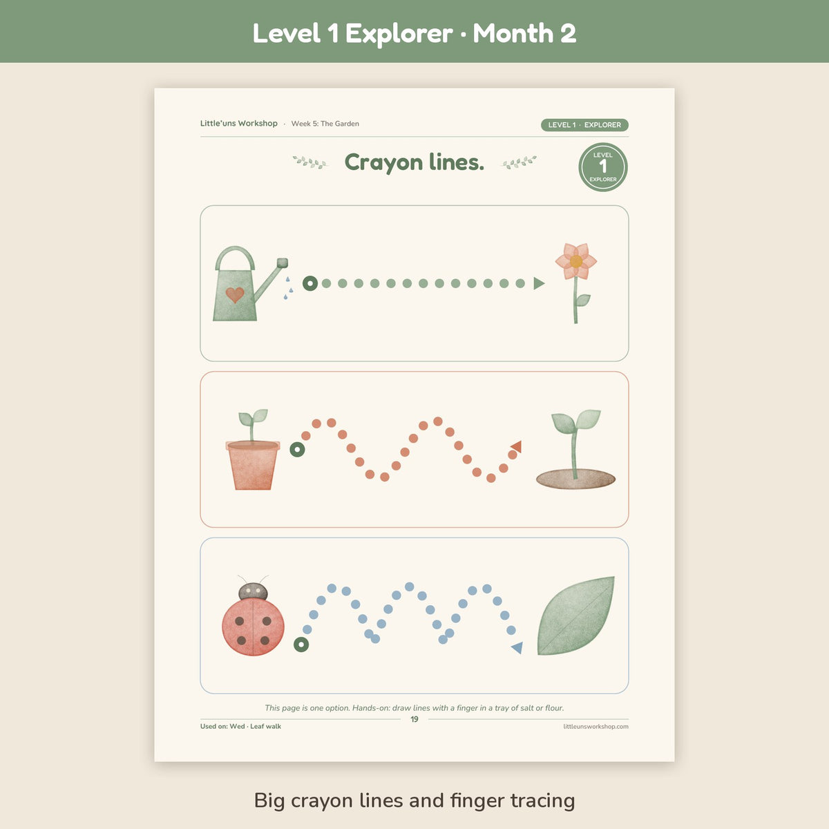 Level 1 Explorer Month 2 toddler preschool curriculum: crayon lines page