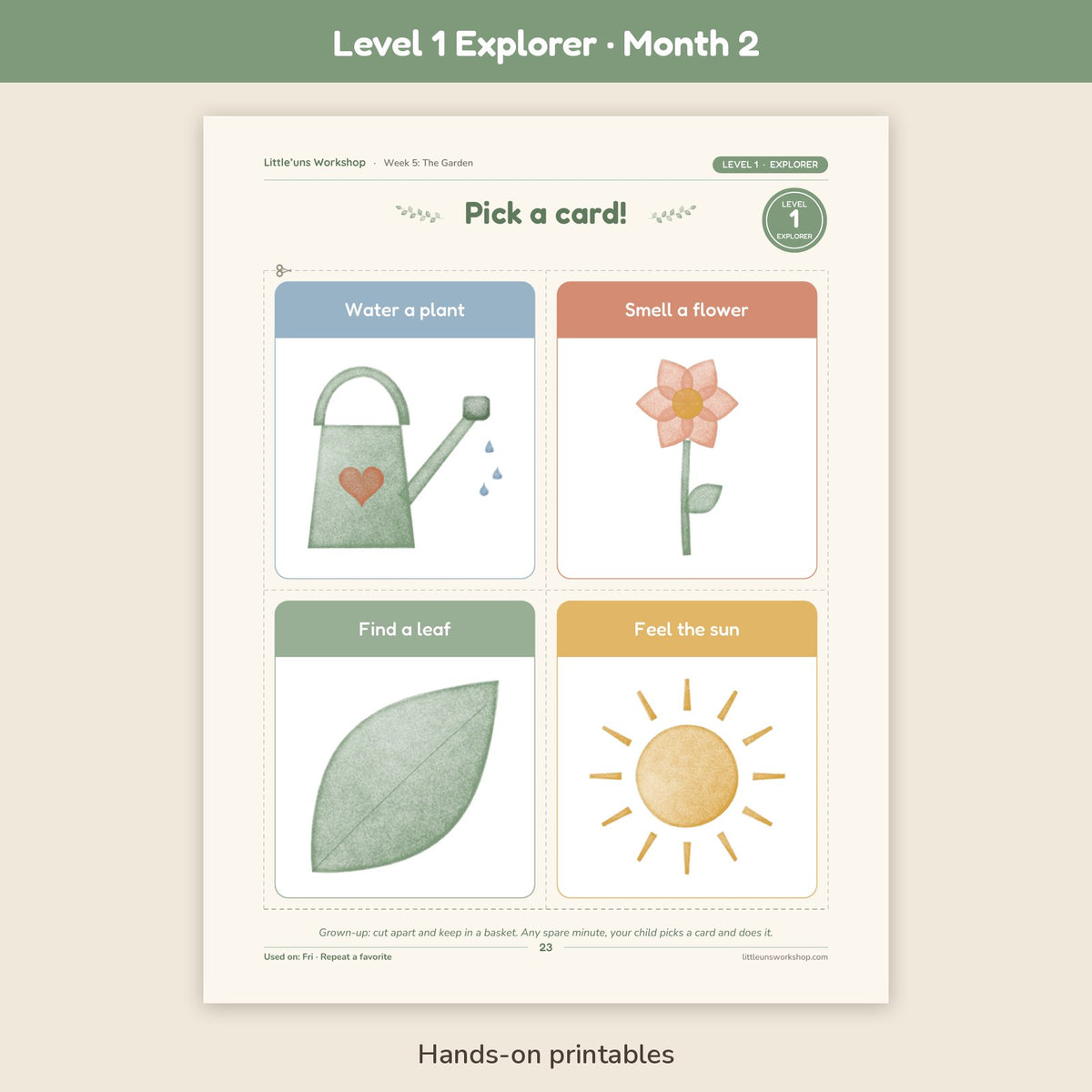 Level 1 Explorer Month 2 toddler preschool curriculum: hands-on printable page