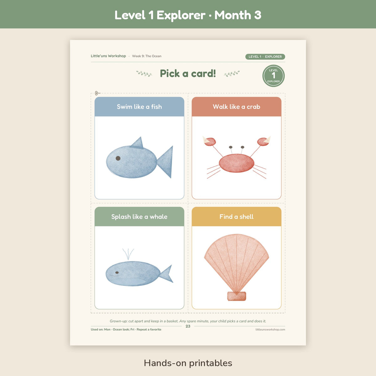 Level 1 Explorer Month 3 toddler preschool curriculum: hands-on printable page