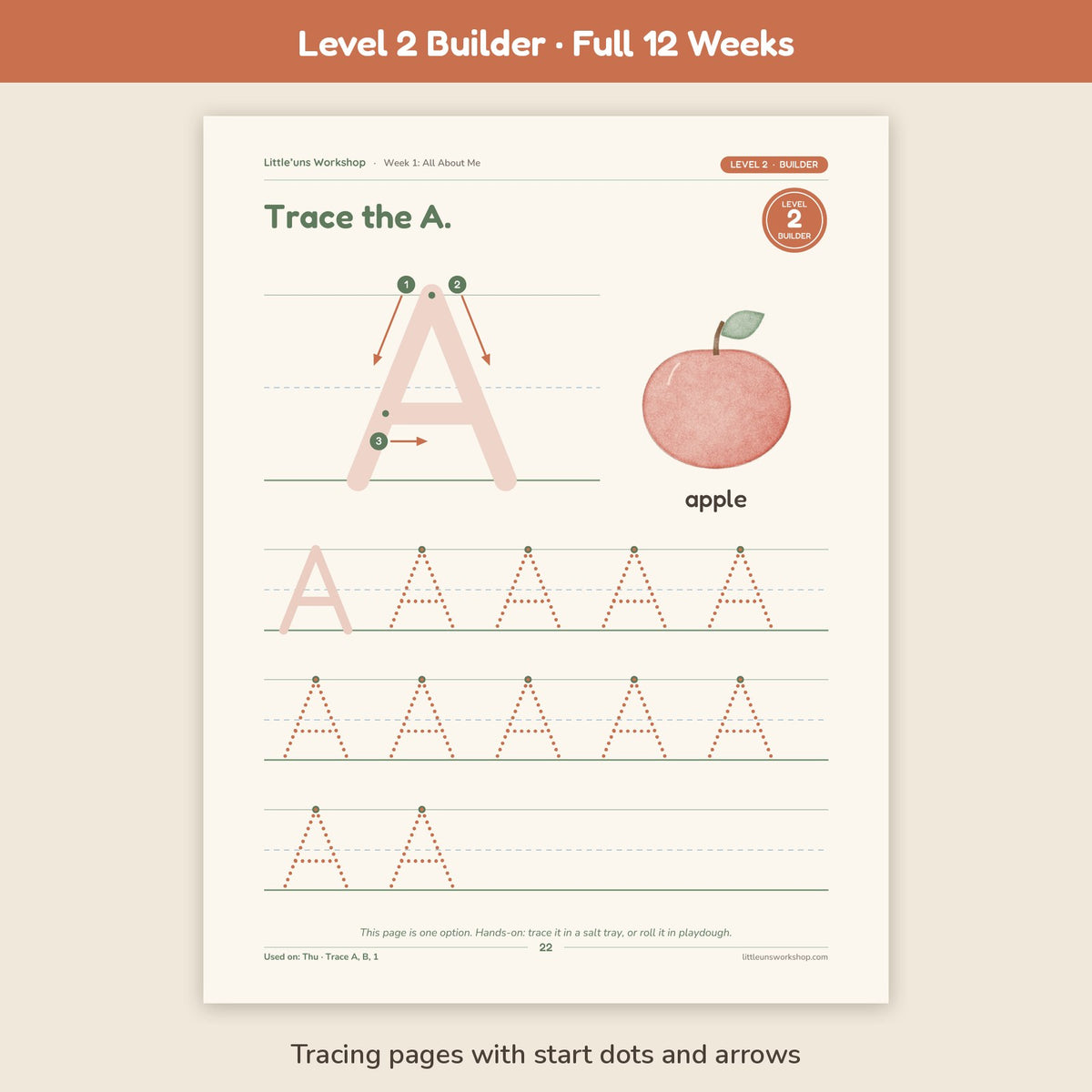 Level 2 Builder 12-week homeschool preschool curriculum: tracing page