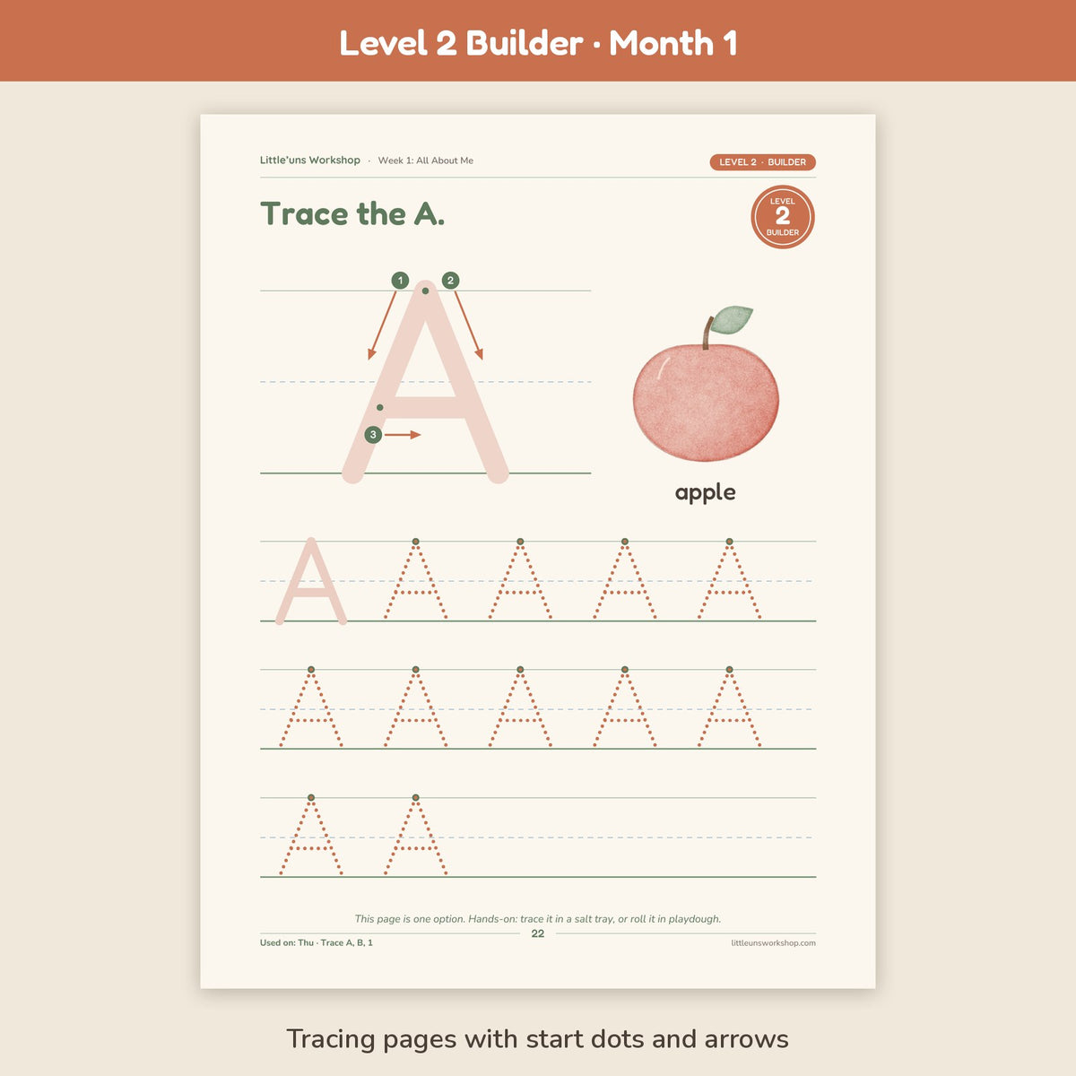 Level 2 Builder Month 1 homeschool preschool curriculum: tracing page