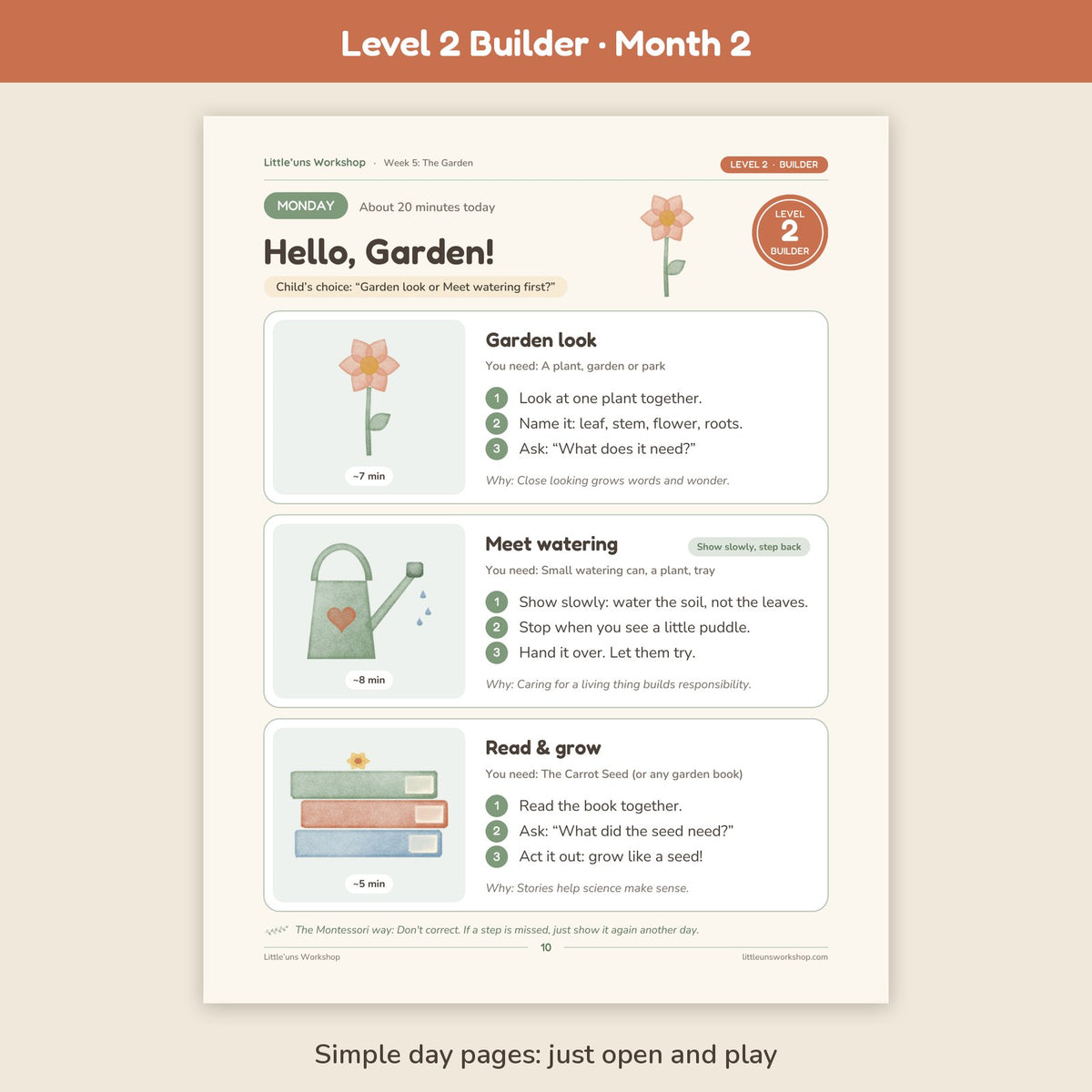 Level 2 Builder Month 2 homeschool preschool curriculum: sample day page