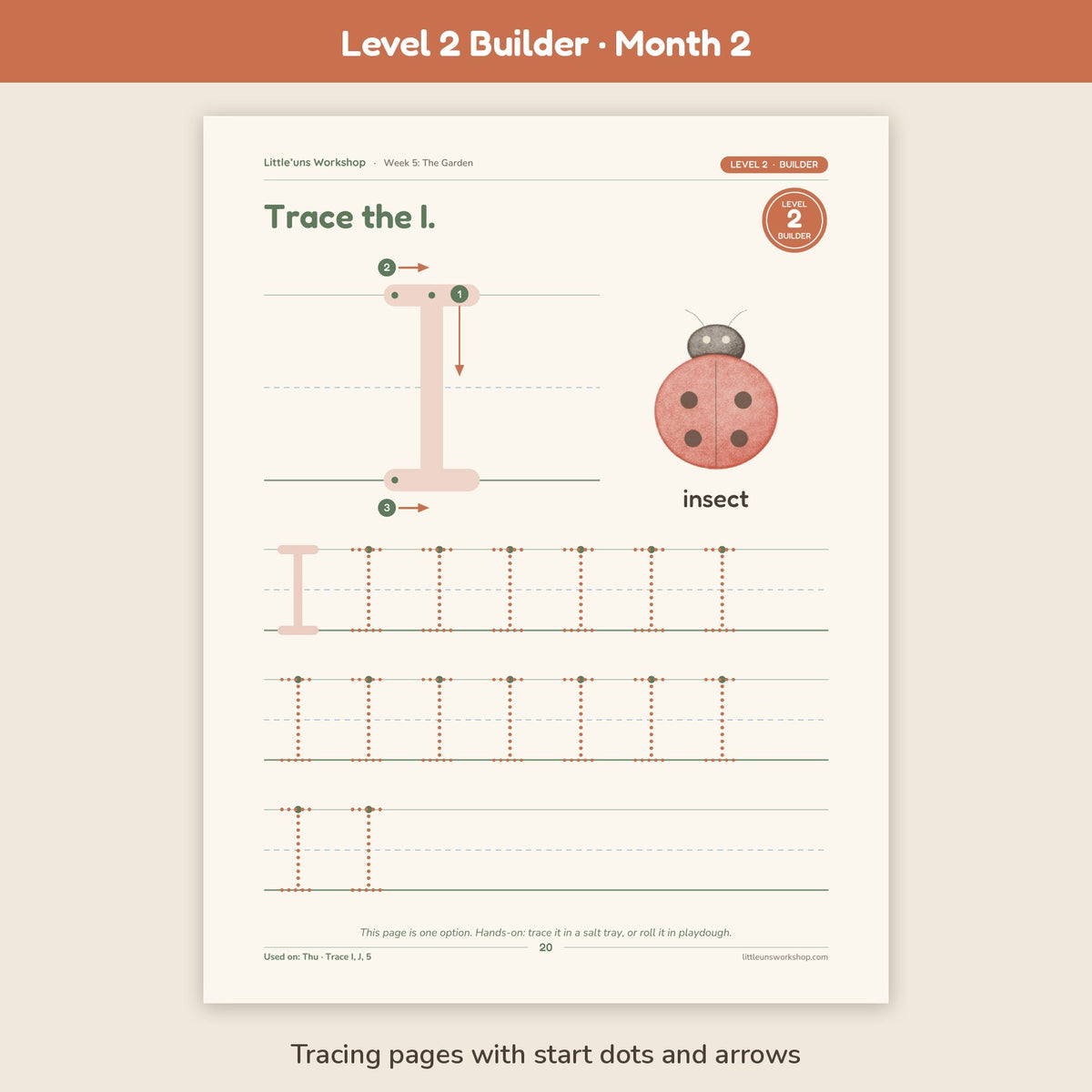 Level 2 Builder Month 2 homeschool preschool curriculum: tracing page