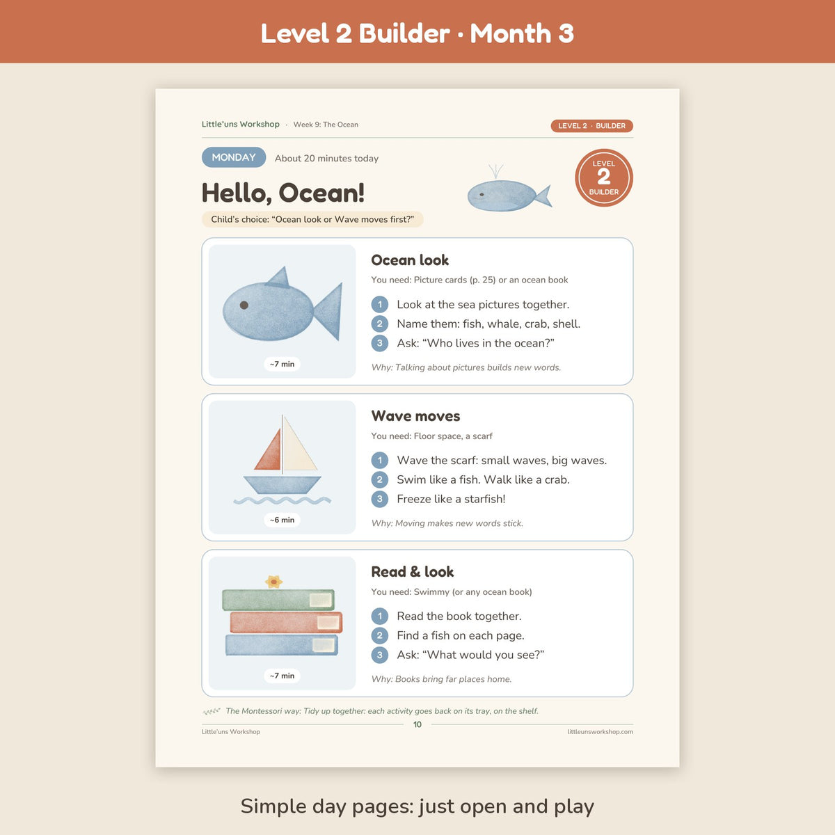 Level 2 Builder Month 3 homeschool preschool curriculum: sample day page