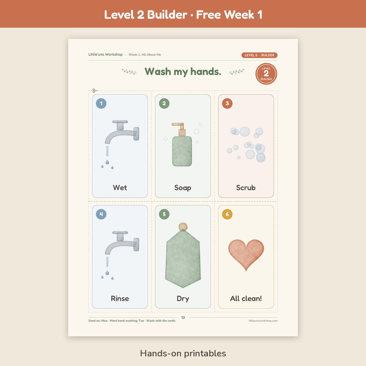 Free Level 2 Builder Week 1 All About Me preschool printable: hands-on printable page