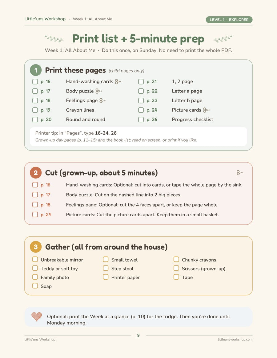 A Level 1 weekly Print list