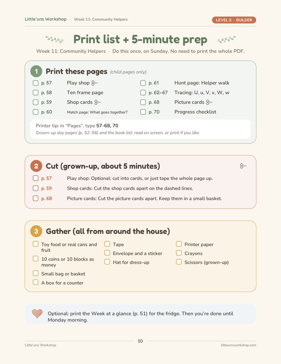 A weekly Print list with exact page numbers