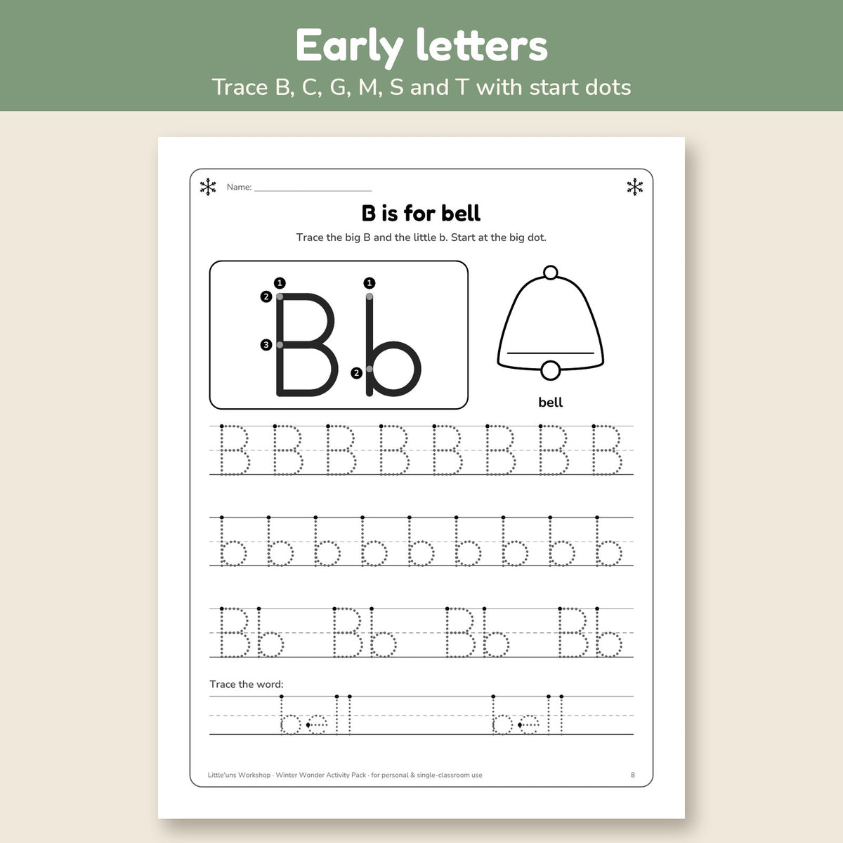 Winter Wonder preview: early letter tracing page