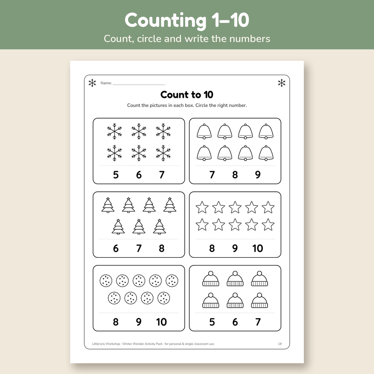 Winter Wonder preview: counting worksheet page