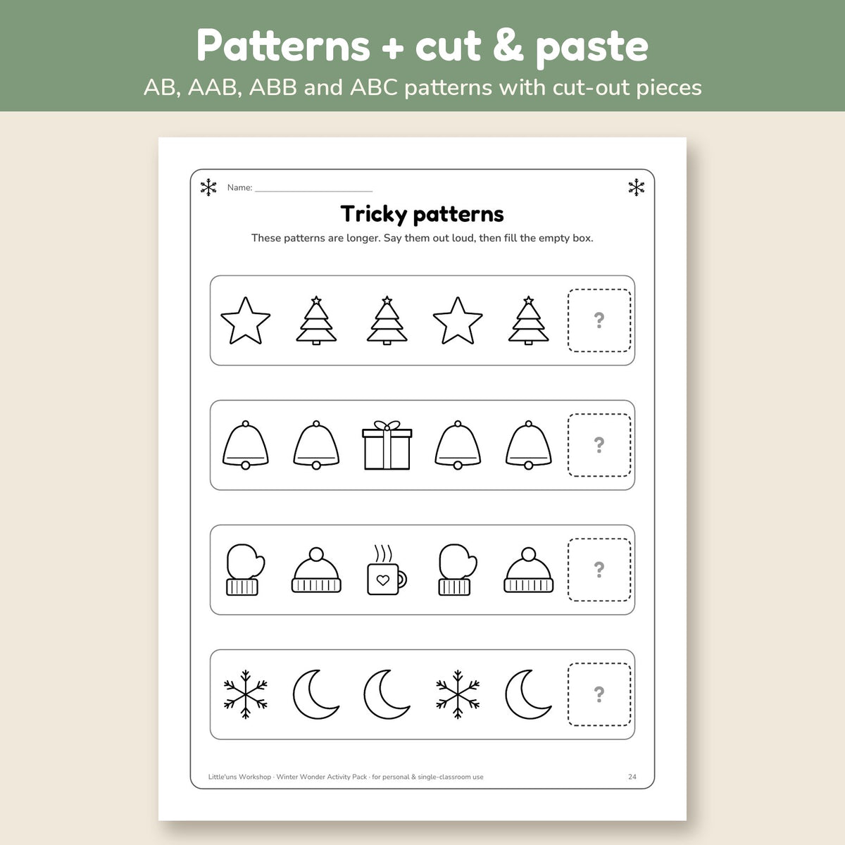 Winter Wonder preview: winter pattern practice page