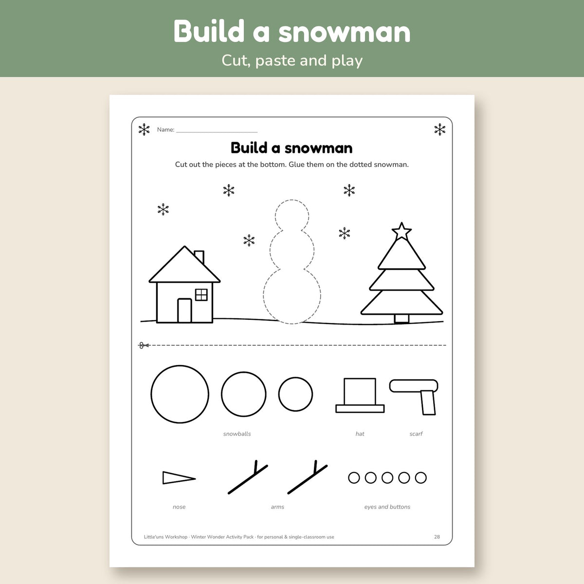 Winter Wonder preview: build a snowman cut and paste page