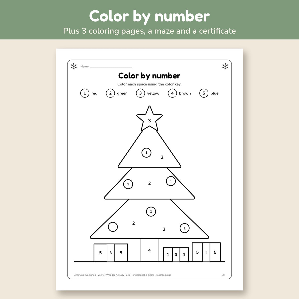 Winter Wonder preview: Christmas tree color by number page